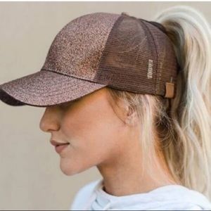 Copper glitter high ponytail cap